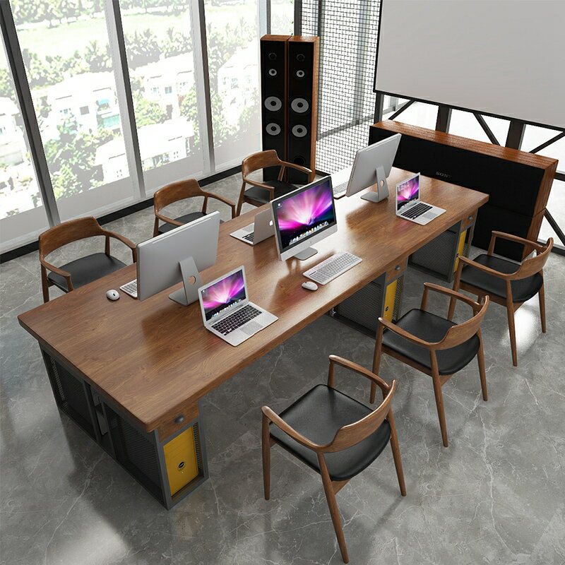 實木大板鐵藝家用辦公室臺式電腦桌椅子 雙人1.2米學習書桌寫字臺