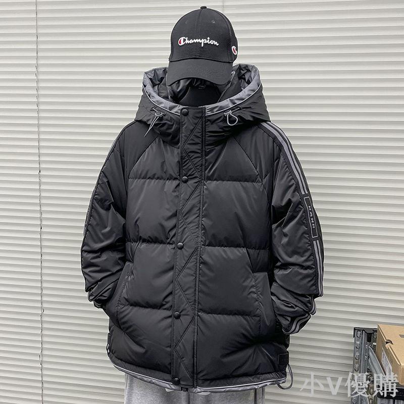 小V 羽絨服男特厚青年寬松連帽潮牌拼接休閑風時尚百搭外套秋冬季新款