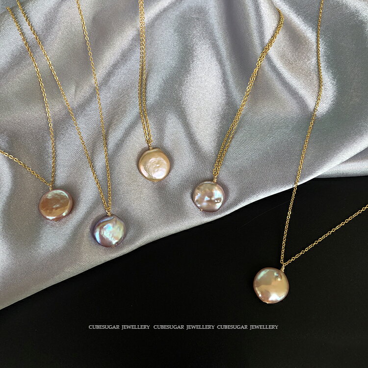 天然光澤感！美國14k包金 天然巴洛克異形珠紐扣珍珠項鏈鎖骨鏈1入