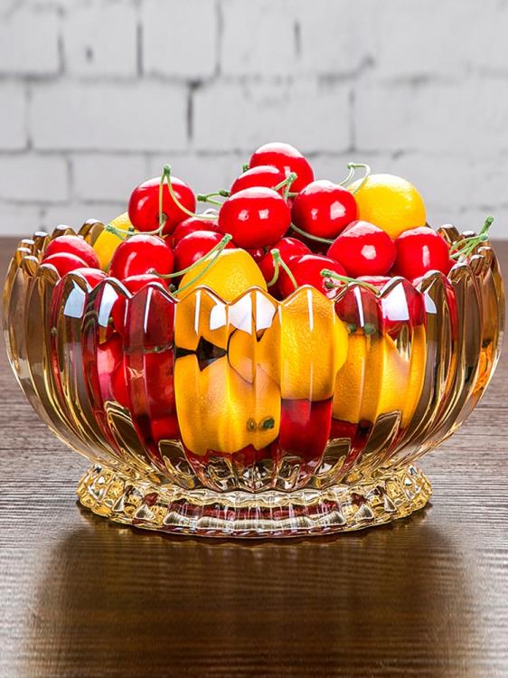 水果盤簡約金色水晶玻璃果盆歐式現代創意客廳家用干果糖果盤子「限時特惠」