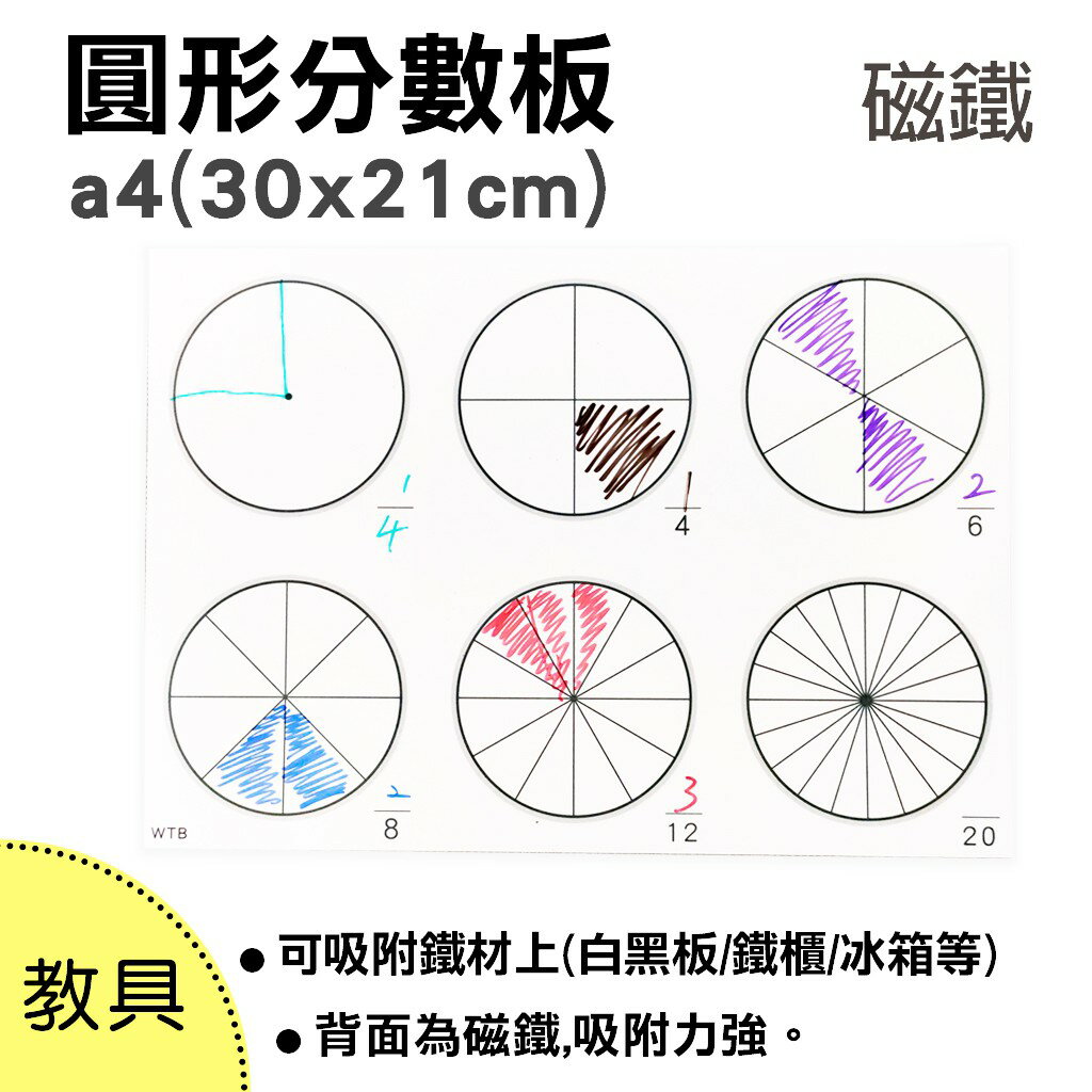 【WTB教具】圓形分數板 a4(30x21cm) 數學板 教具 磁鐵白板 數學 教學 教具