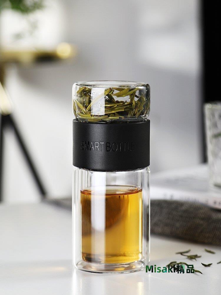 “正品”網紅泡茶杯子雙層玻璃茶水分離隨行杯男茶杯防摔便攜保溫隔熱水杯-Misaki精品