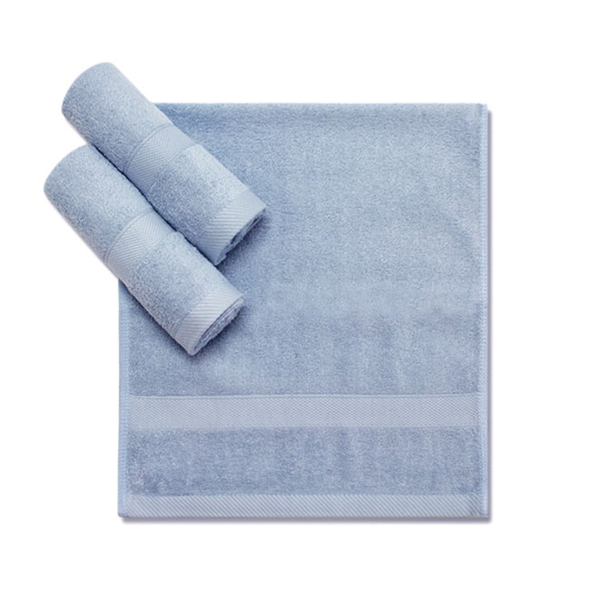 Miine 素色菱格緞檔毛巾(灰藍)