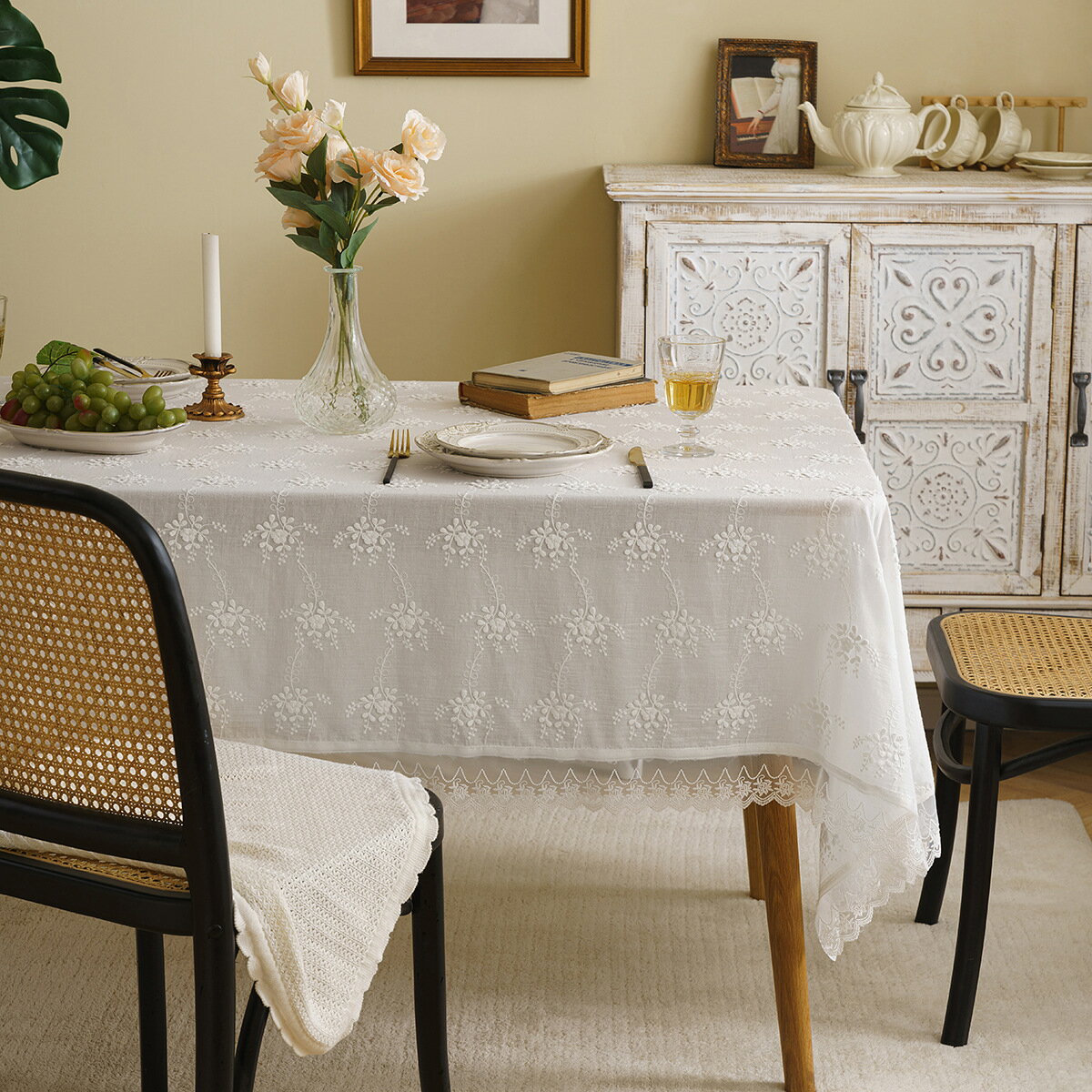 式桌佈鏤空立體繡花長方形餐桌佈文藝茶幾佈蓋巾
