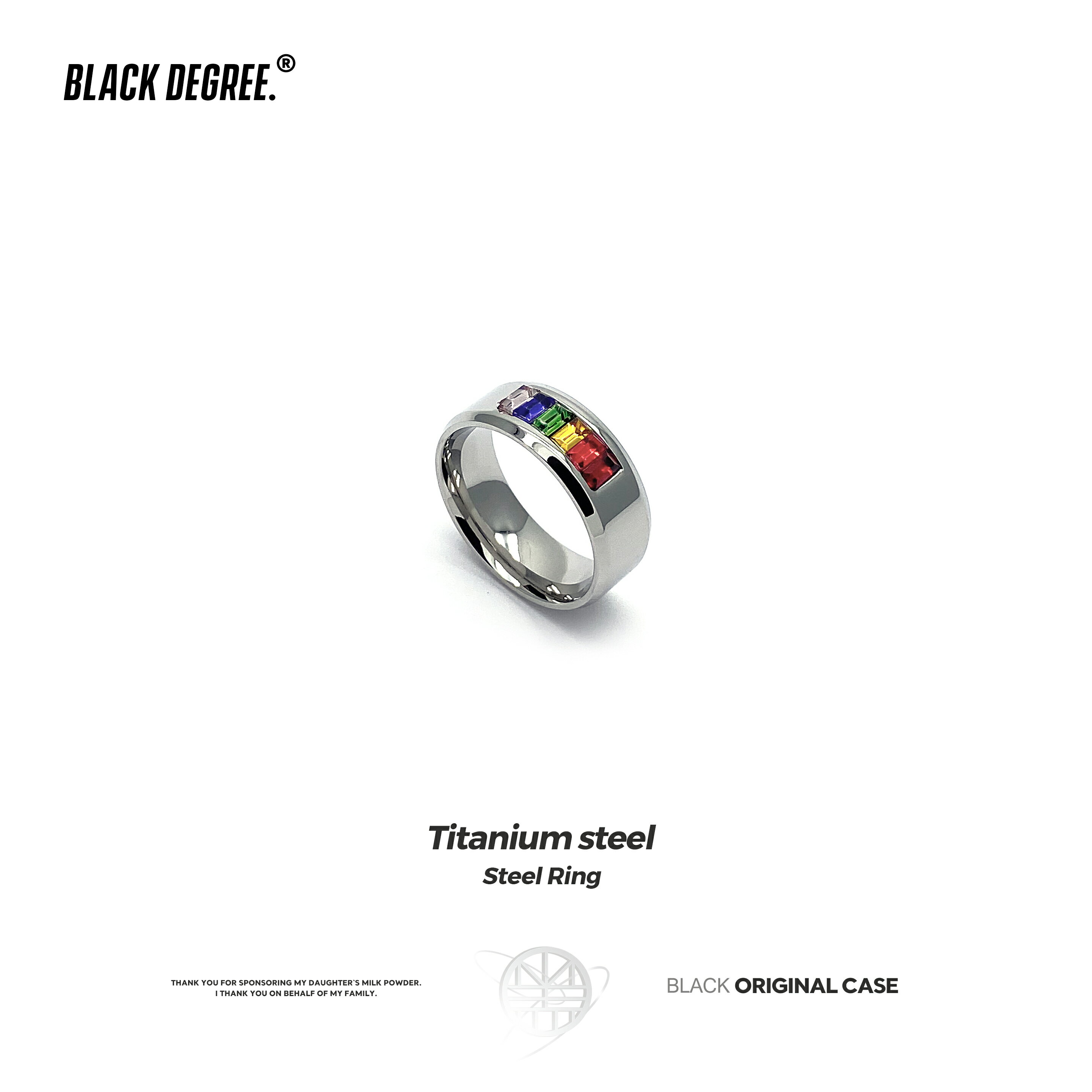 「BLACKDEGREE x 黑度」日韓彩虹旗同志拉拉男女情侶鋯石鈦鋼戒指