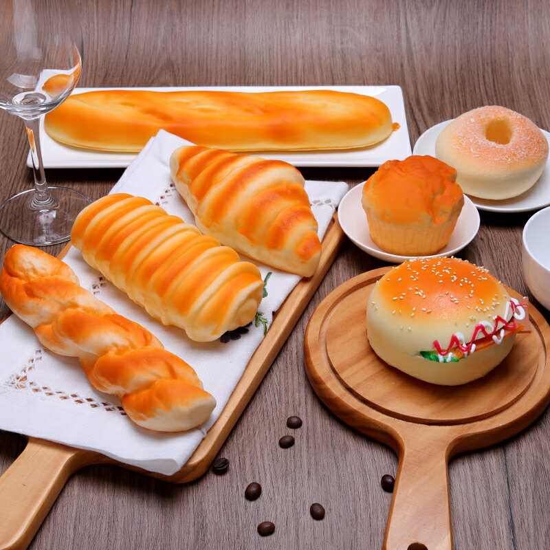 慢回彈玩具模擬麵包蛋糕食物模型籃子套裝家居飾品櫥窗展示