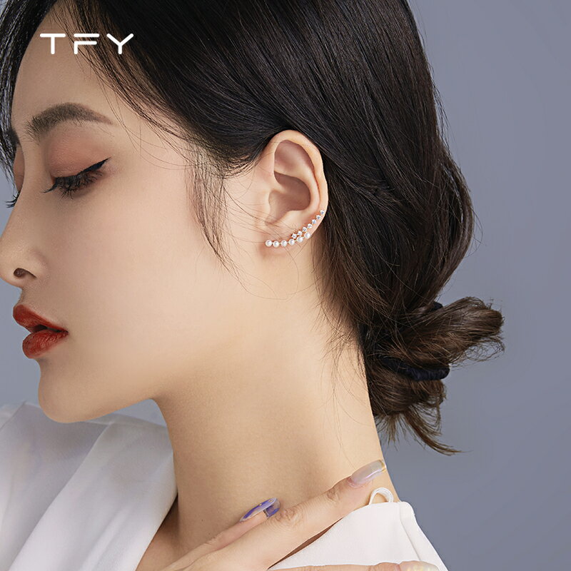 TFY 法式鑲鉆曲線珍珠耳環女年新款潮氣質高級感復古耳釘耳飾