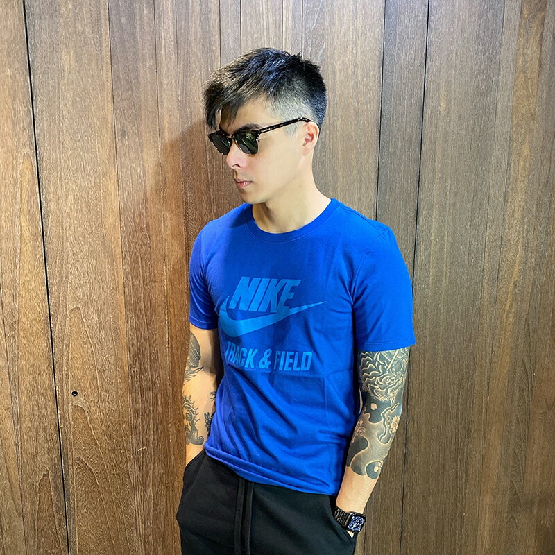 美國百分百【全新真品】Nike T恤 耐吉 短袖 上衣 T-shirt 運動 休閒 logo 藍色 S號 G505