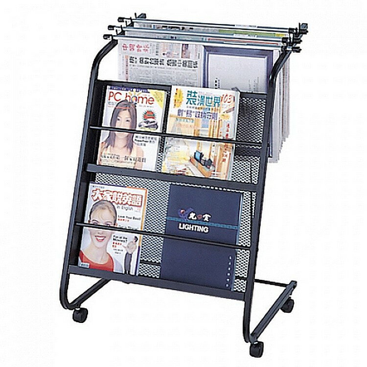 【文具通】群策 YY103 鐵製 書報架 雜誌架 報架 四輪可推活動 48Dx62Wx96H  需自行DIY組裝 L3010371【領券滿額再折千12/31止】