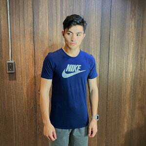 美國百分百【全新真品】Nike T恤 短袖 T-shirt 運動 休閒 logo 深藍 灰 J361