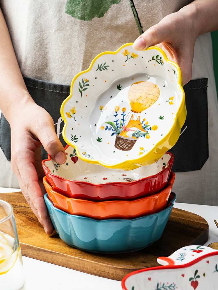 碗家用創意可愛少女心網紅餐具陶瓷飯碗沙拉水果碗北歐湯麵碗學生