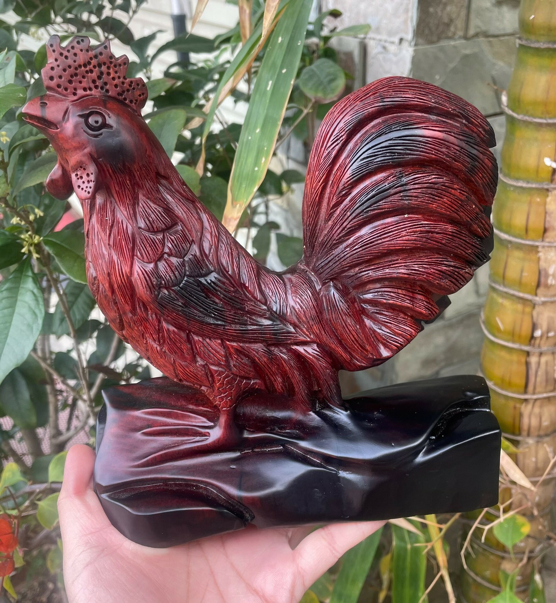 民俗手工藝品 手工雕刻 大紅酸枝紅木公雞擺飾 酸枝木生肖雞