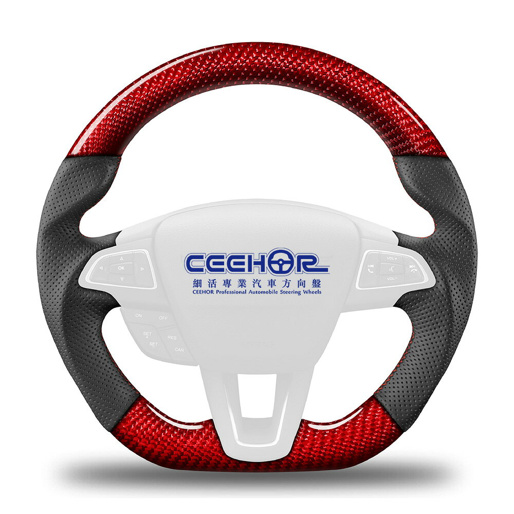 [細活方向盤] 紅色碳纖維款 FOCUS 3代 ECOSPORT 2代 KUGA 2代 FORD 福特 變形蟲方向盤
