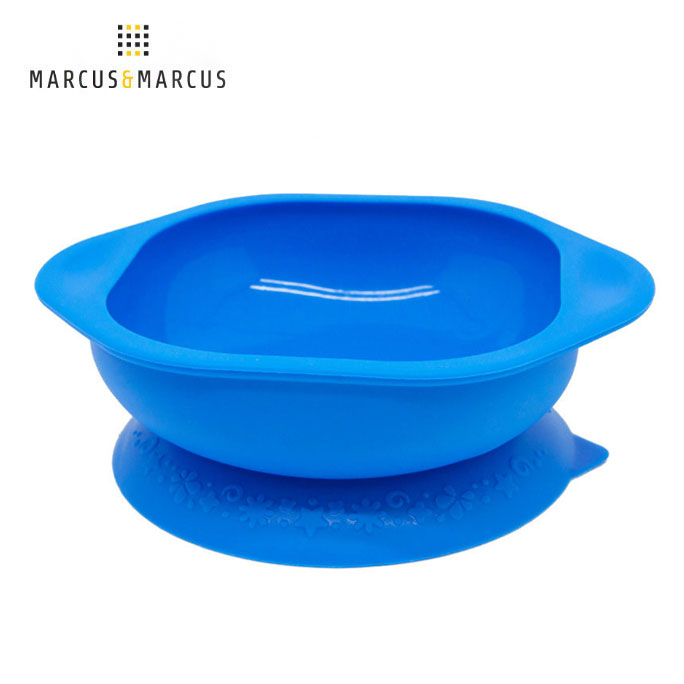 【加拿大 Marcus & Marcus】動物樂園矽膠防漏幼兒學習吸盤碗-河馬(藍)