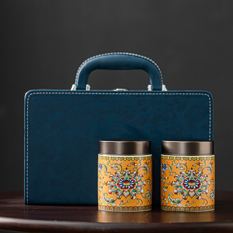 陶瓷茶葉罐琺瑯彩皮包高端禮盒紅茶綠茶普洱存茶密封罐