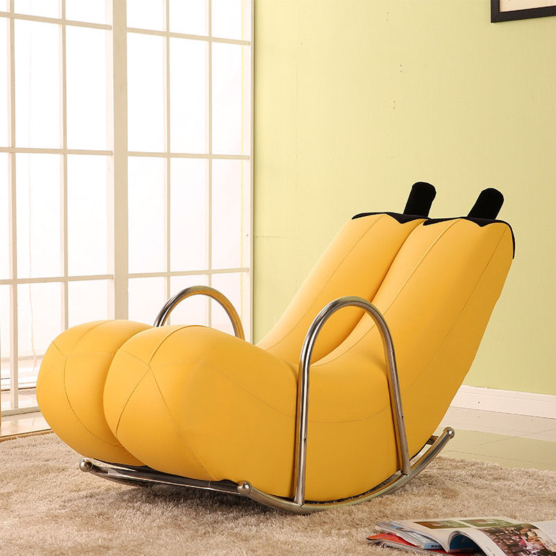 【限時優惠】pu皮革布藝可拆洗香蕉懶人搖椅沙發網紅創意現代休閑臥室客廳辦公