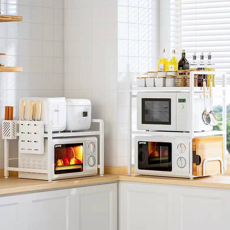 廚房置物架微波爐架落地可伸縮調節三層放烤箱電飯煲廚房收納架子