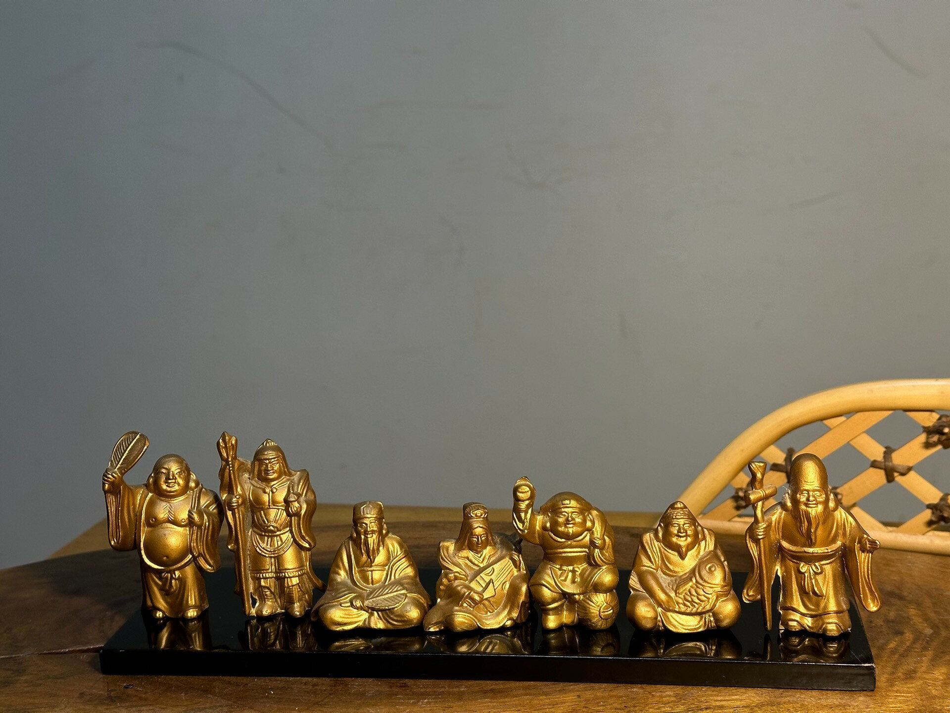 日本中古回流實心純銅制七福神置物擺飾惠比壽大黑天