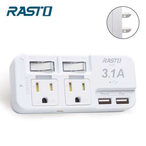 【現折$50 最高回饋3000點】 RASTO FP1二開二插三孔二埠 USB壁插