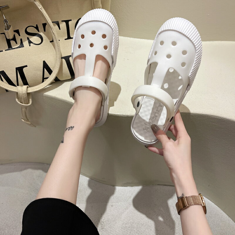 大方簡單涼鞋女夏軟底舒服可濕水防滑透氣洞洞鞋兩穿方便涼拖鞋子