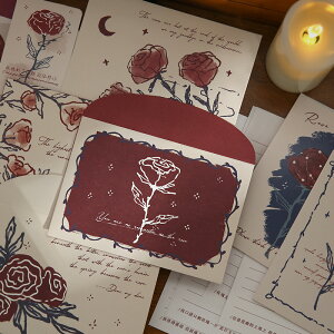小日子不翻篇 玫瑰與她手寫信簽套裝 賀卡信封信紙明信片生日禮盒
