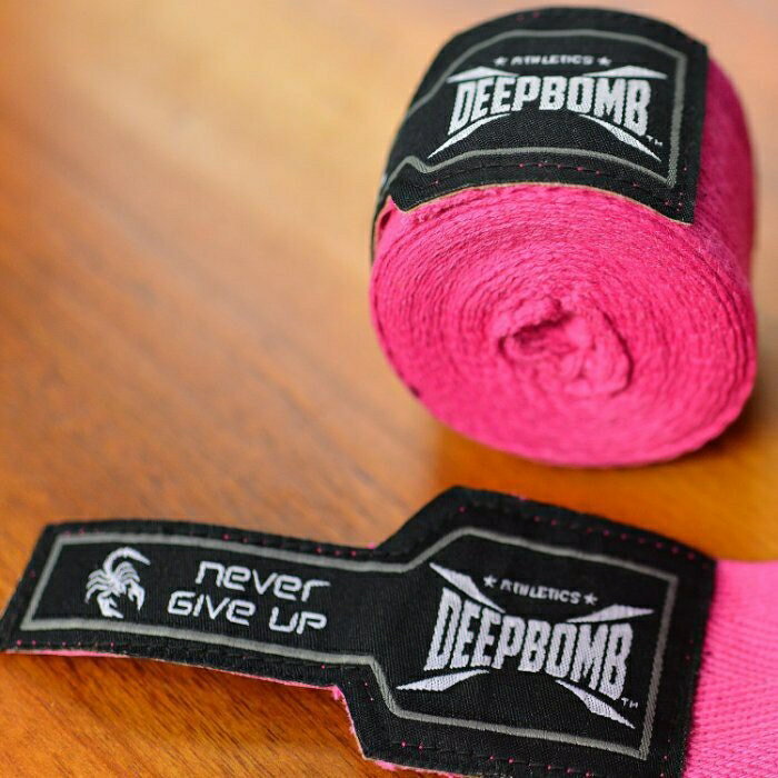 『VENUM旗艦館』DEEPBOMB 原裝進口BOXING專業拳擊手綁帶～桃粉黑色 手綁帶 純棉 無彈性  3米