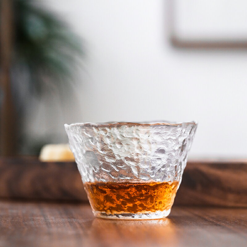 玻璃品茗杯日式錘紋耐熱加厚主人杯個人杯家用茶具套裝功夫小茶杯