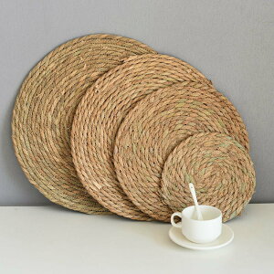 隔熱墊茶杯防滑海草廚房日式墊子圓形編織機制折疊茶盤杯墊茶具