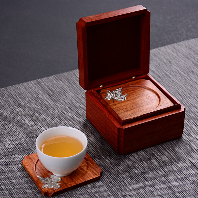花梨木杯墊實木鑲錫茶杯墊功夫茶具茶托組合日式茶道零配件8片裝