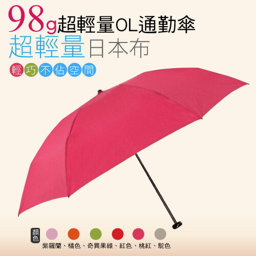<br/><br/>  【momi宅便舖】98G超輕量通勤傘(桃紅色) / 抗UV /MIT洋傘/ 防曬傘 /雨傘 / 折傘 / 戶外用品<br/><br/>