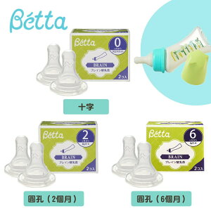 日本 Dr. Betta Brain 仿母乳食感替換奶嘴組 奶嘴 (一盒兩個) 圓孔(2m、6m)/十字（三款可選）