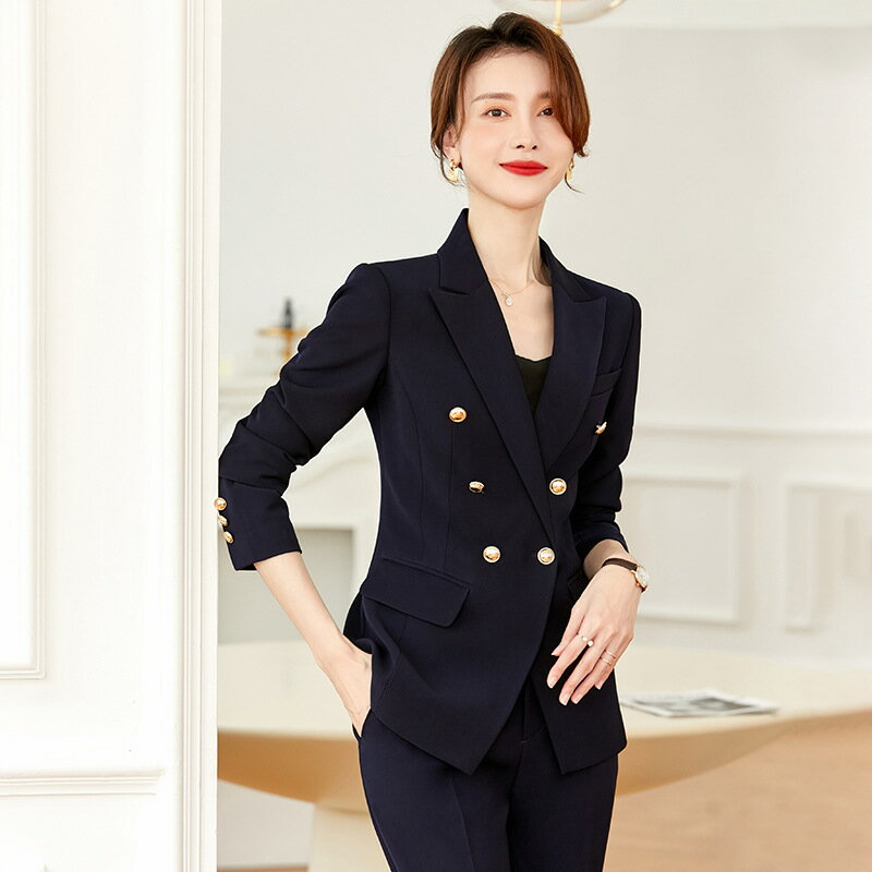 【巴黎精品】西裝套裝兩件套-雙排扣修身外套褲子女西服p1bg6
