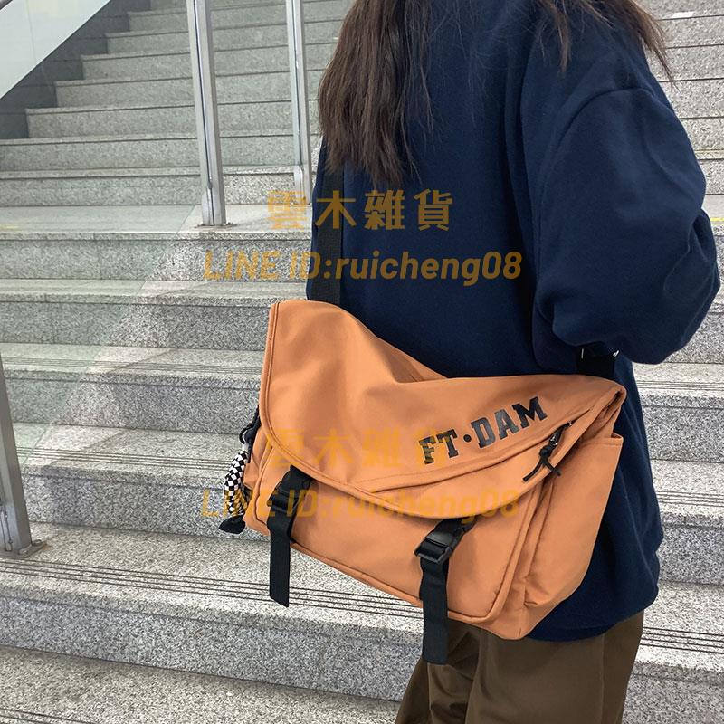 日系IG潮牌百搭大容量斜挎包韓國休閑尼龍港風機能包男女工裝包【雲木雜貨】