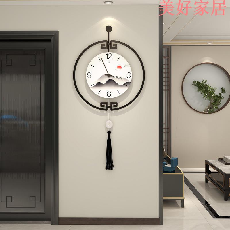 免運 掛鐘 新中式掛鐘客廳時尚藝術裝飾時鐘掛墻簡約家用玄關創意中國風鐘表