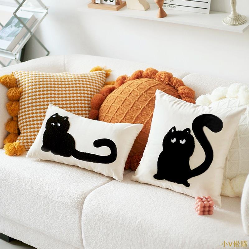 小V優購 現代簡約貓咪抱枕靠枕套ins風民宿床頭靠背沙發靠墊