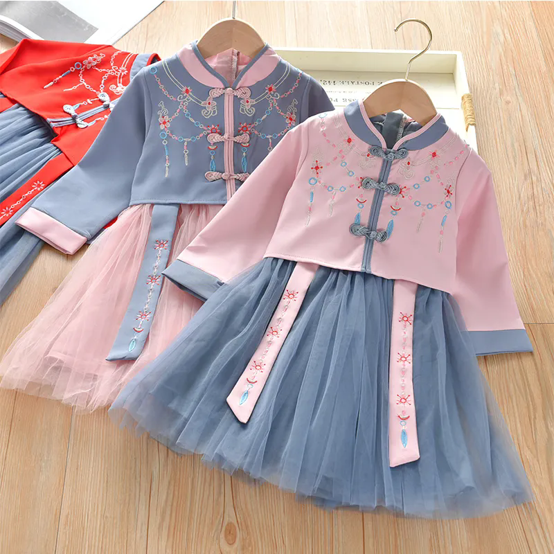 兒童漢服 女童連身裙 國風小女孩唐裝 超洋氣兒童洋裝 春秋兒童古裝網紗裙子 古風童裝連身裙 女生連衣裙【不二雜貨】