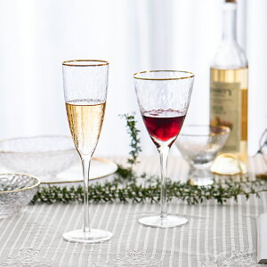 高檔輕奢紅酒錘紋杯套裝家用高檔玻璃杯一對情侶葡萄酒高腳香檳杯