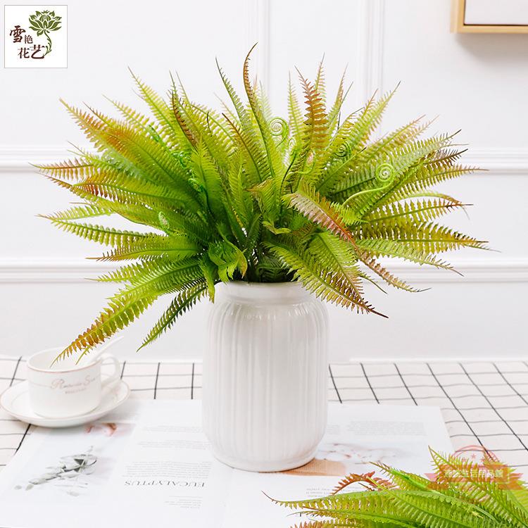 新款19號草 模擬波斯葉 7叉小水草裝飾仿真植物墻 塑膠蕨草葉子
