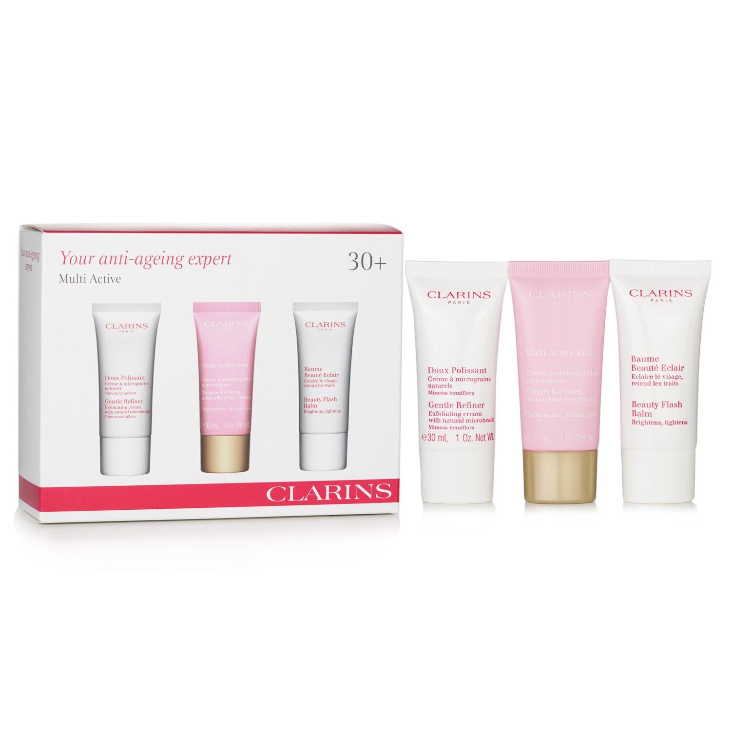 克蘭詩 (嬌韻詩) Clarins - 多元活膚30+套裝: 微粒去角質霜 30ml + 多元活膚日霜 30ml + 晶瑩美顏霜 30ml