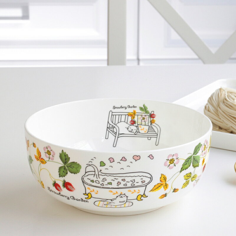 草莓花園 創意骨瓷湯碗泡面碗家用燉菜碗陶瓷餐具大碗