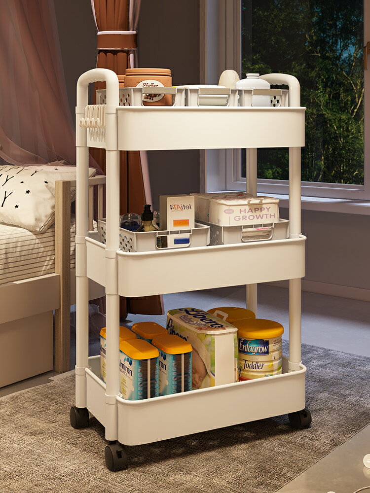 臥室床頭零食小推車置物架落地書架浴室移動嬰兒童用品玩具收納架