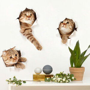 3d立體墻貼畫貓咪臥室裝飾溫馨背景墻貼房間布置海報墻貼墻紙自粘