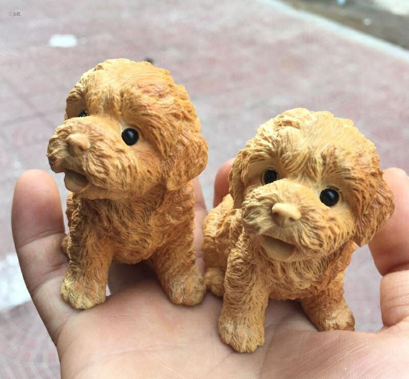 黃楊木雕可愛泰迪狗來富手把件實木雕刻旺財工藝品生肖狗動物擺件