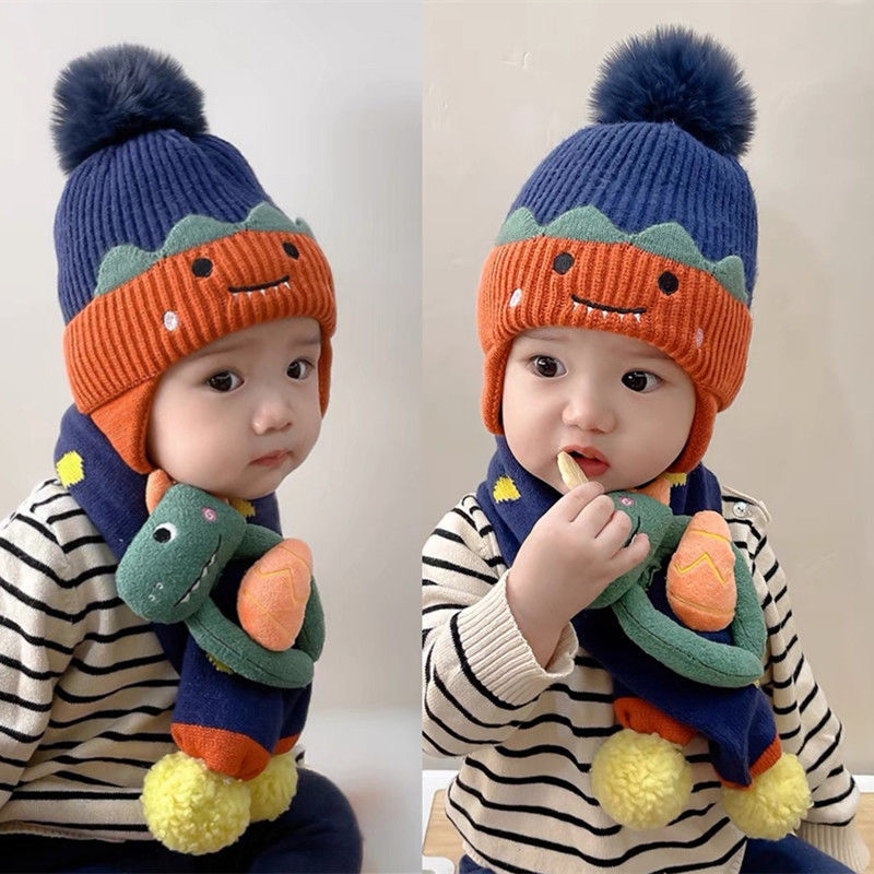寶寶帽子秋冬可愛嬰兒毛線帽圍巾套裝冬天男女童帽保暖兒童套頭帽