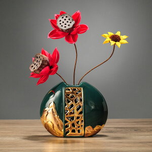 新中式花瓶客廳茶幾桌面插花干花陶瓷工藝品鹿擺件創意家具裝飾品