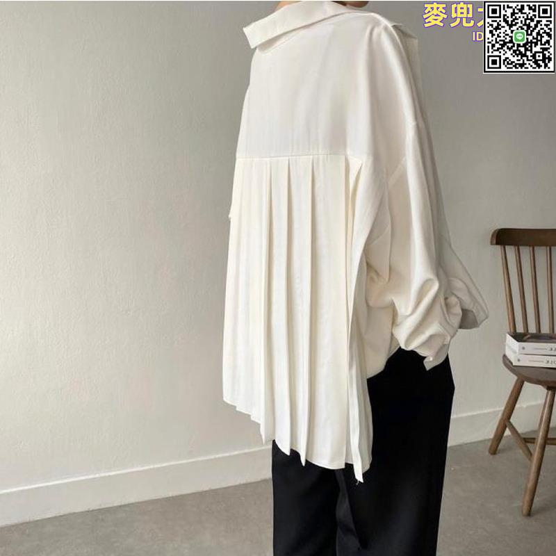 【全球優品滙】韓國chic春秋新款法式設計感後背褶皺翻領長袖襯衫女寬鬆氣質襯衣