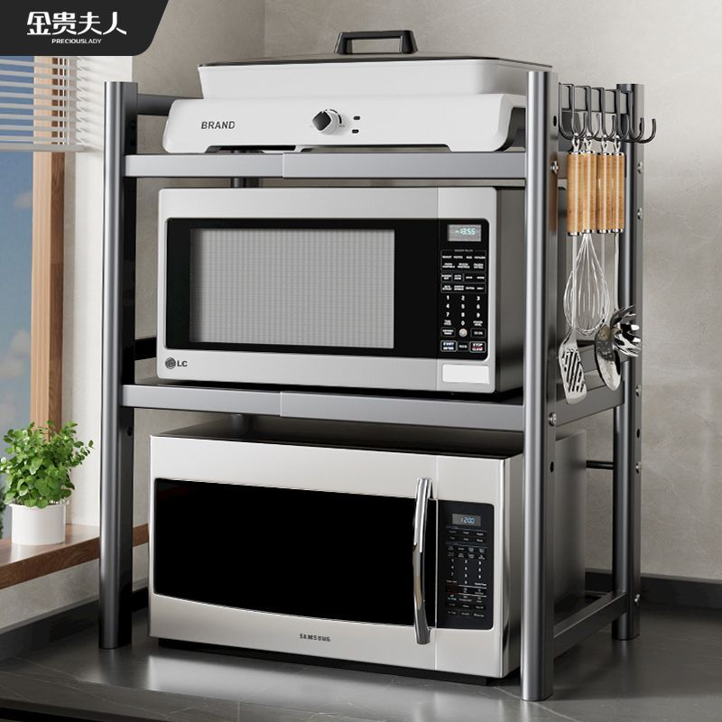 [台灣公司貨 可開發票]廚房置物架可伸縮微波爐支架電烤箱架子雙層置物架臺面收納多層