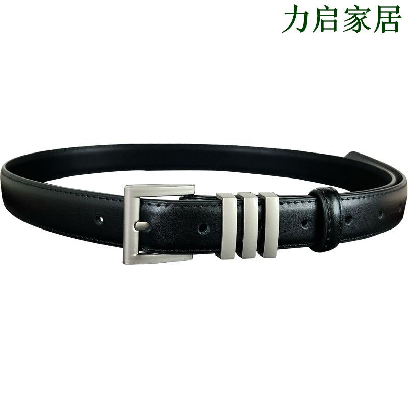 女式時尚復古二層牛皮腰帶休閒風銀色針扣顯瘦百搭休閒褲收腰皮帶