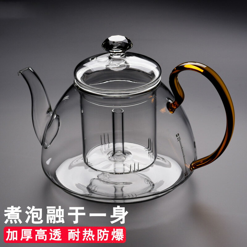 從簡加厚玻璃茶壺手柄大號耐熱泡茶壺全玻璃茶具煮茶壺燒水花茶壺