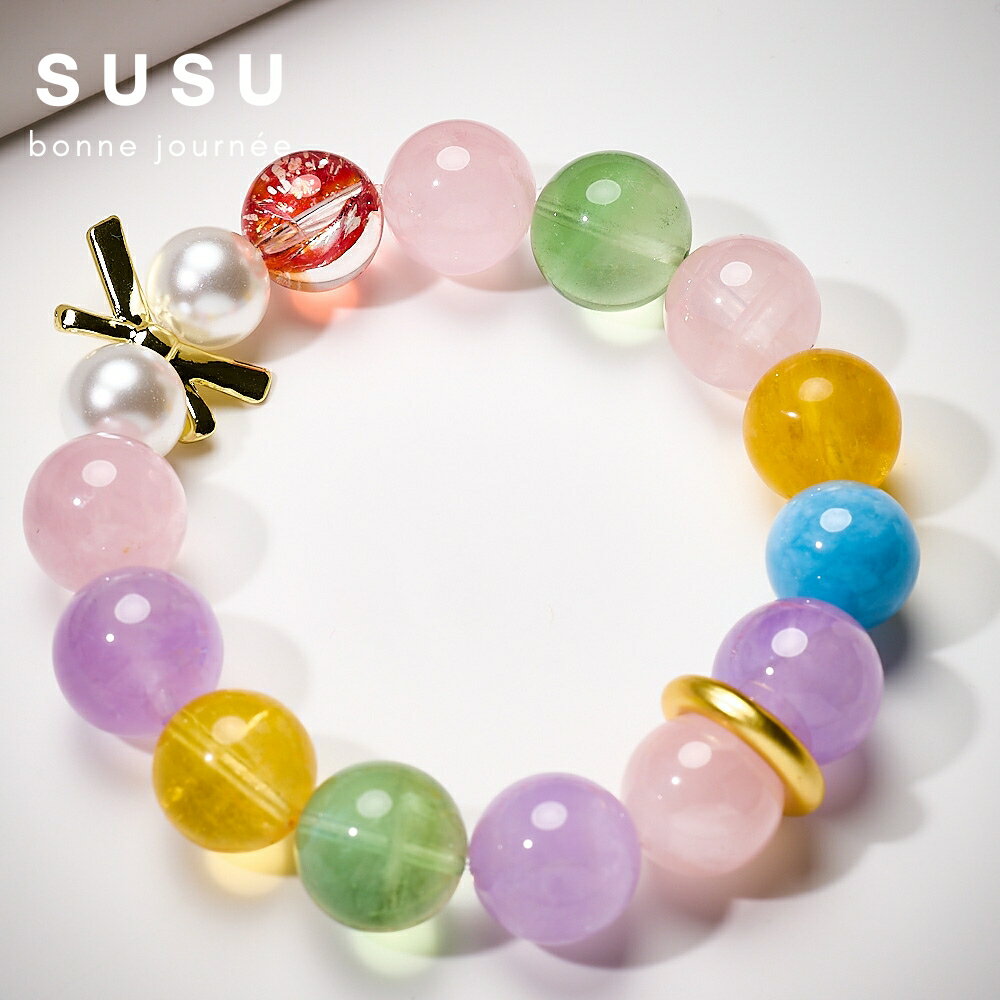 SU SU︱彩虹多寶水晶手鍊❤️粉水晶 黃水晶 紫水晶 葡萄石 拉利瑪 紅膠花 事業運 招財 轉運 能量 防小人 4